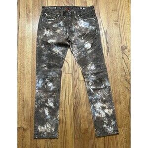 Rock Revival Moto Jezek Slim Straight Brown Gold Jeans Mens Size 32x30